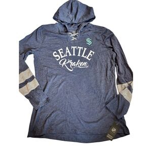 Seattle Kraken NHL Womens Lace Up Hooded Long Sleeve T-Shirt L NWT